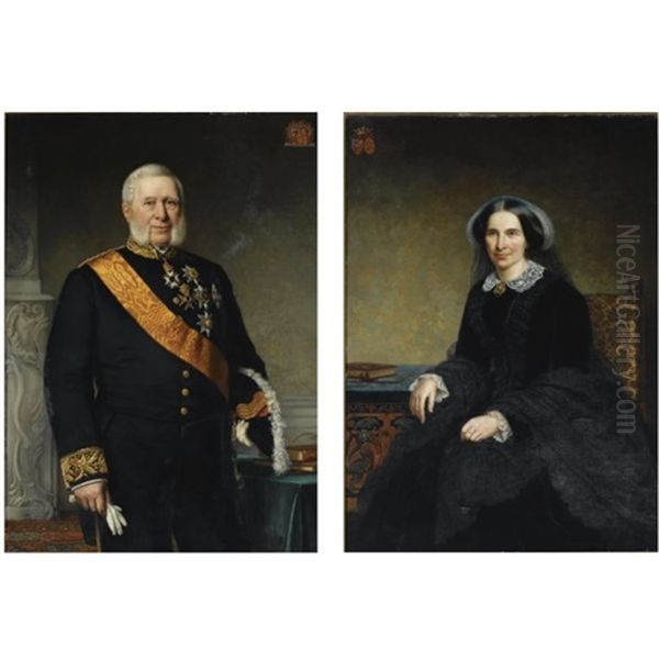 A Portrait Of Louis Gaspard Adrien Count Van Limburg Stirum (+ His Wife Cecilia Johanna De Blocq Van Scheltinga; Pair) Oil Painting by Barend Leonardus Hendriks