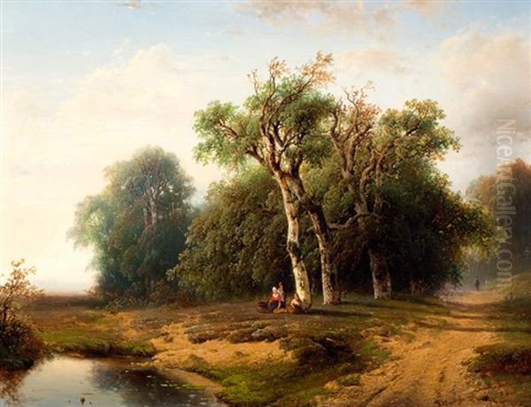 Rustende Figuren Aan De Bosrand, Omgeving Wolfheze Oil Painting by Frederik Hendrik Hendriks