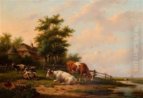 Landscape With Cattle Oil Painting by Gerardus Hendriks