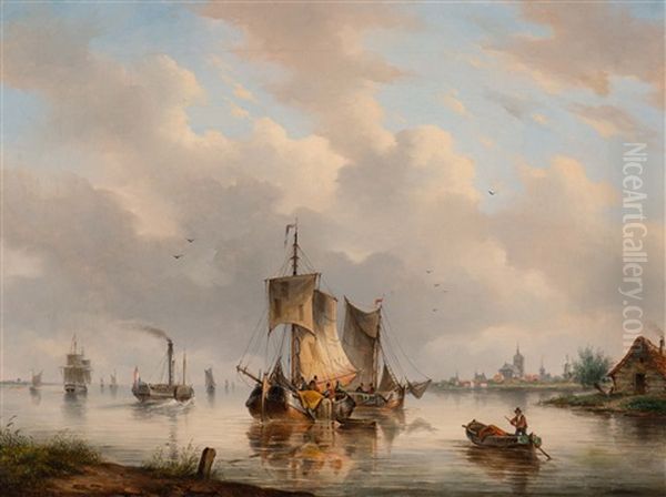 Ships In The Estuary by Gerardus Hendriks