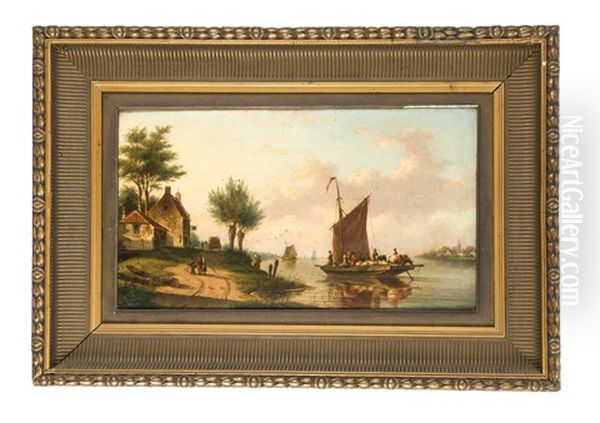 Fluslandschaft Mit Fahrboot Und Figurenstaffage Oil Painting by Gerardus Hendriks