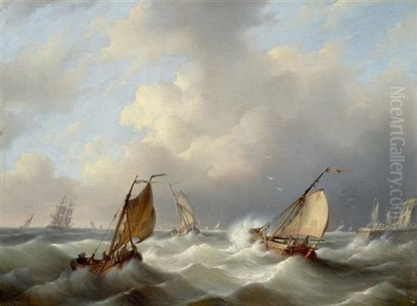 Sturmisches Meer Mit Segelbooten Oil Painting by Gerardus Hendriks