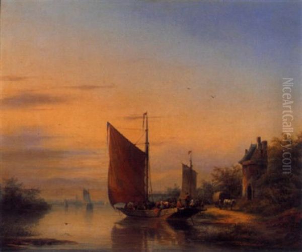 Kanallandschaft Mit Grossem Schiff Oil Painting by Gerardus Hendriks