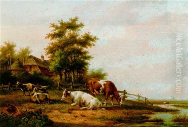 Cows In A Meadow Oil Painting by Gerardus Hendriks