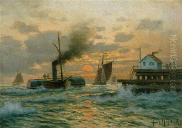 Abendliche Kustenpartie Oil Painting by Johan Diedrich (Jean) Hendriks