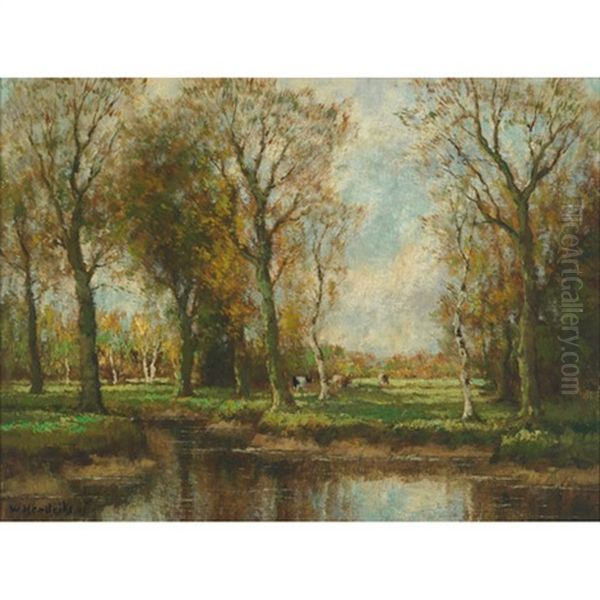 Autumn Pastures, Old Holland (+ By The Sand Pit Old Holland; 2 Works) Oil Painting by Willem Hendriks