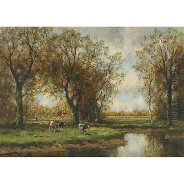 Cows By Stream Oil Painting by Willem Hendriks