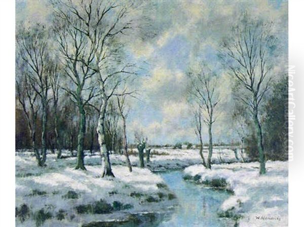 Untitled - A Stream In Winter Oil Painting by Willem Hendriks