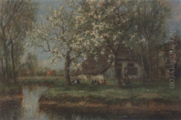 A Spring Landscape With A Cottage And Figure Oil Painting by Willem Hendriks