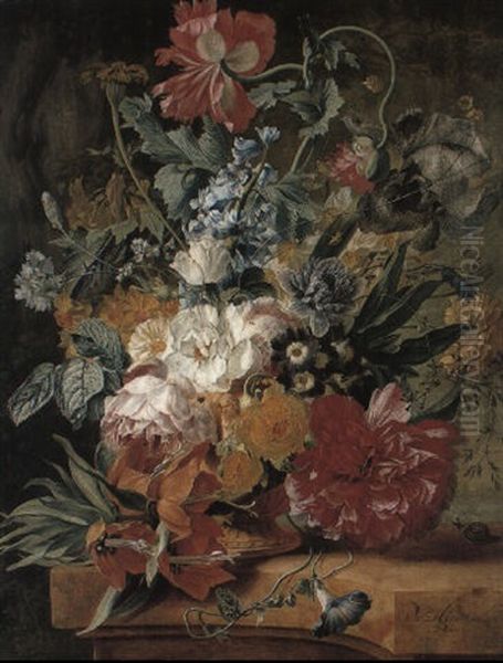 Premier Fritillaries And Other Flowers In An Urn On A Pedestal Oil Painting by Wybrand Hendriks