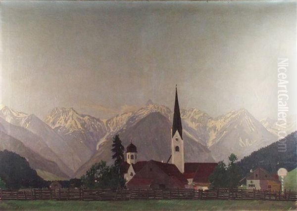 Blick Auf Oberstdorf Vor Gebirgsmassiv Oil Painting by Edwin Henel