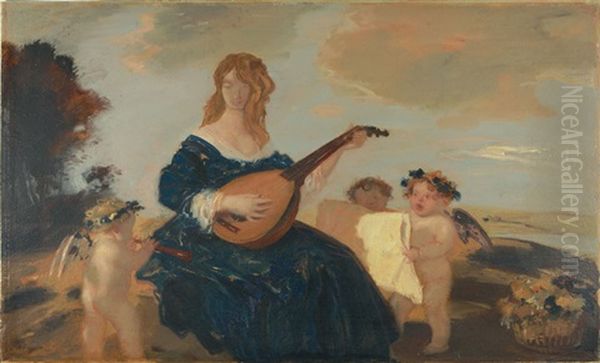 Mandolinenspielerin Oil Painting by Adolf Hengeler