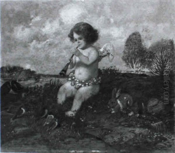 Musizierende Putto Auf Einer Wiese Oil Painting by Adolf Hengeler