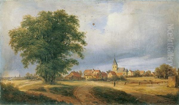 Niederrheinlandschaft Mit Einem Dorf Oil Painting by Franz Hengsbach