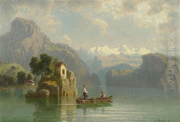 Sonntagliche Bootspartie Auf Einem Bergsee In Tirol(?) Oil Painting by Franz Hengsbach