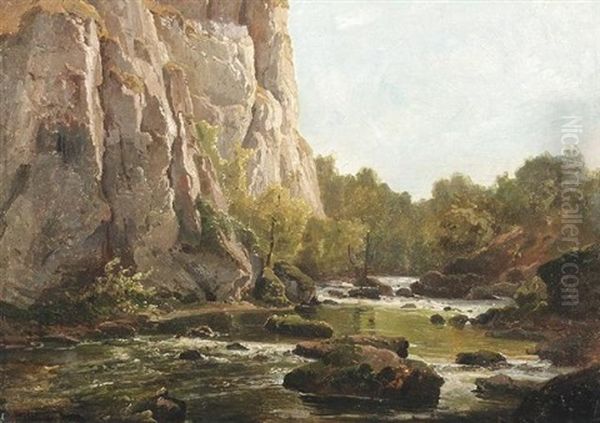 Wildwasser Vor Einer Steilwand Oil Painting by Franz Hengsbach