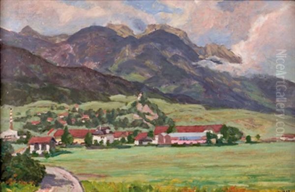 Dorf In Sommerlandschaft Oil Painting by Oswald Hengst