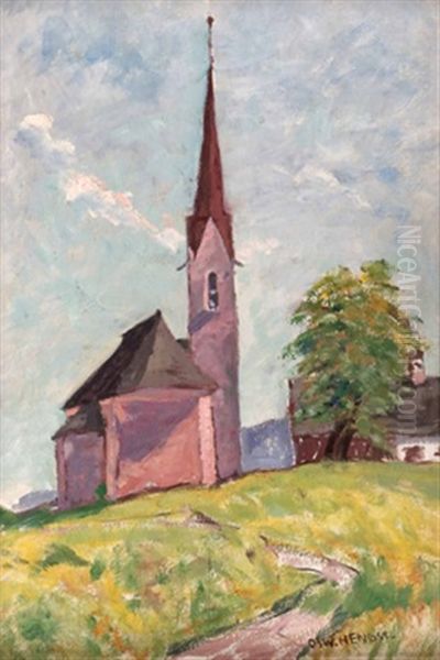 Tiroler Dorfkirche Auf Hugel Oil Painting by Oswald Hengst