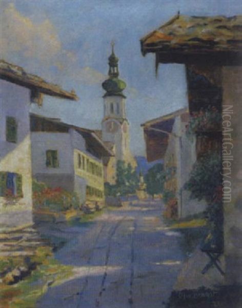 Fruhlingsstimmung In Einem Tiroler Dorf Oil Painting by Oswald Hengst