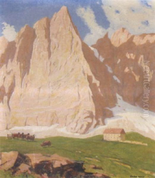 Falkenhutte Am Fuse Der Laliderer-nordwand Im Karwendel Oil Painting by Oswald Hengst