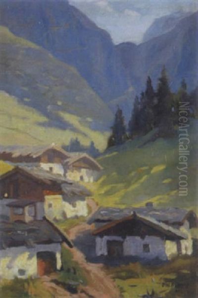 Almhutten In Tirol Oil Painting by Oswald Hengst