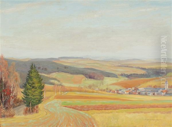 Panoramic Landscape (felver I. Spatherbst) Oil Painting by Walter Henker