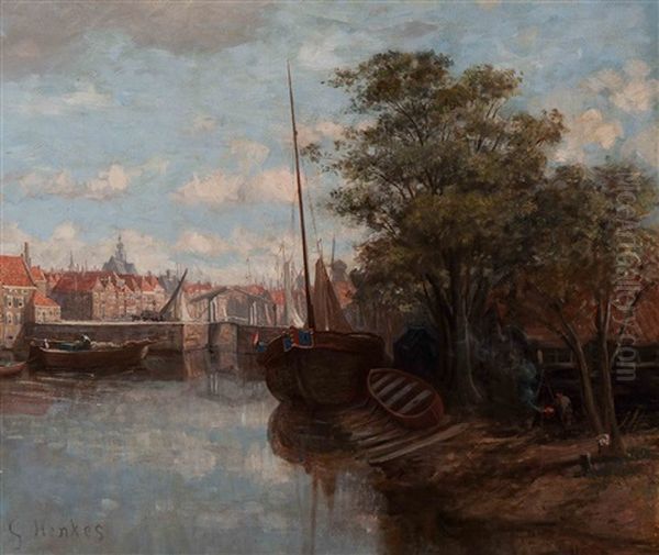 View Of Delfshaven Oil Painting by Gerke Henkes