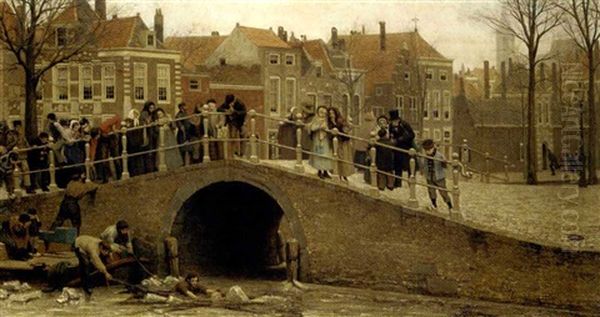 Un Sauvetage: A Rescue At The Paviljoensgracht, The Hague Oil Painting by Gerke Henkes