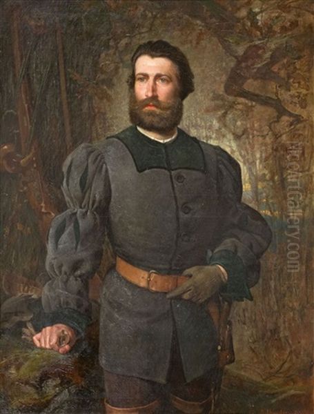 Bildnis Eines Jagers In Historischem Kostum Oil Painting by Rudolf Friedrich August Henneberg