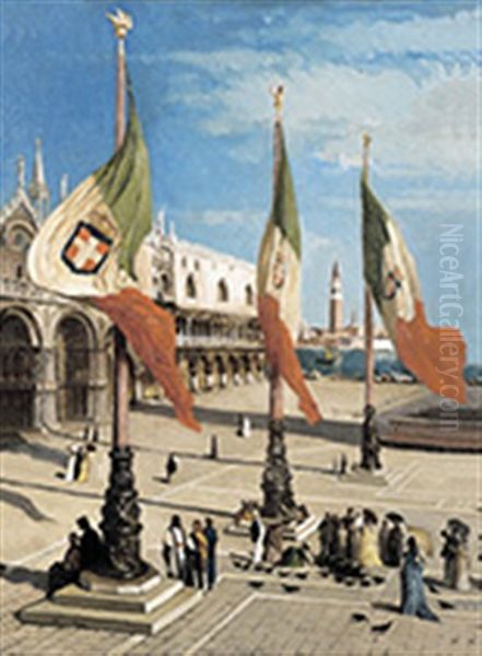 Het San Marco Plein Te Venetie Oil Painting by Andre Hennebicq