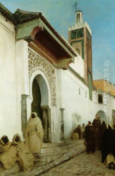 Sortie De La Mosquee, Maroc Oil Painting by Andre Hennebicq