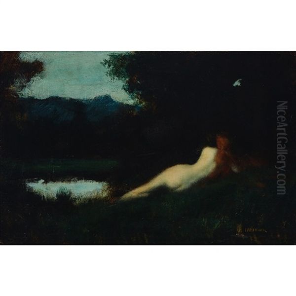 Nude By Pond, Circa 1881 Oil Painting by Jean Jacques Henner