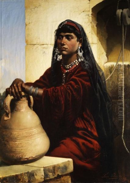 Orientalisches Madchen Am Brunnen Mit Grossem Tonkrug Oil Painting by Leopold Bara