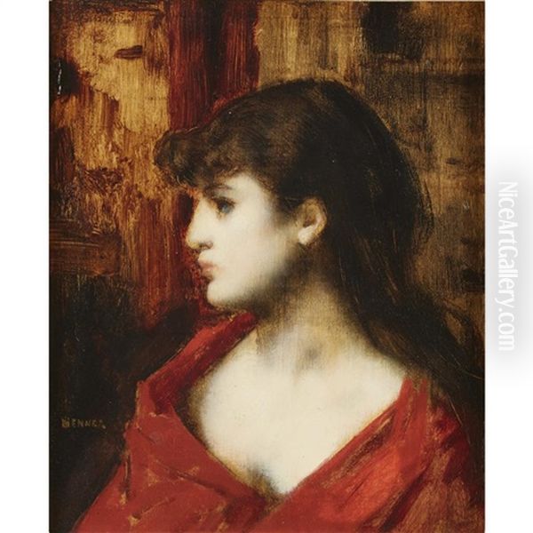 Woman In Profile Oil Painting by Jean Jacques Henner