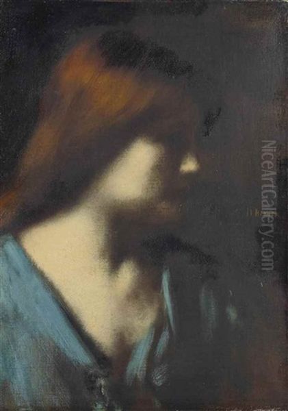 Tete De Femme De Profil A Droite Oil Painting by Jean Jacques Henner