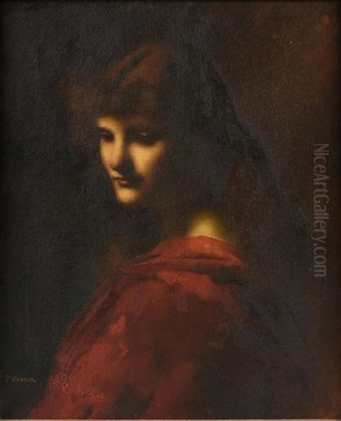 Portrait Of An Auburn Haired Beauty Oil Painting by Jean Jacques Henner