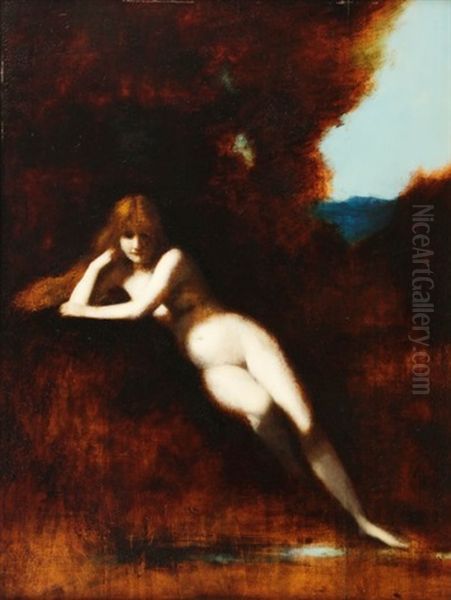 Nu Accoude Dans Un Paysage Oil Painting by Jean Jacques Henner