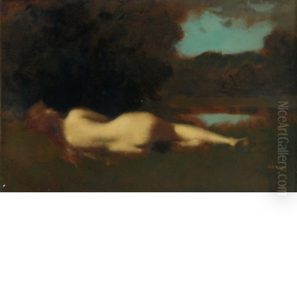 Nymphe Couchee. Grand Etude Oil Painting by Jean Jacques Henner