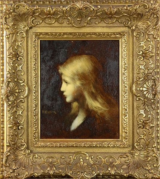 Profile Portrait Of A Young Girl Oil Painting by Jean Jacques Henner