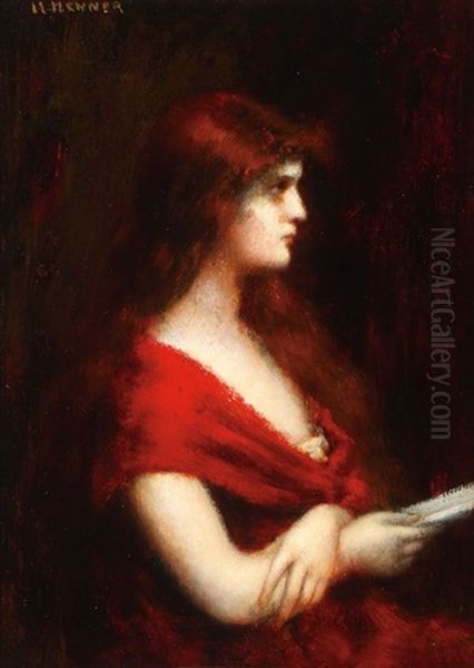 Woman In Red Oil Painting by Jean Jacques Henner