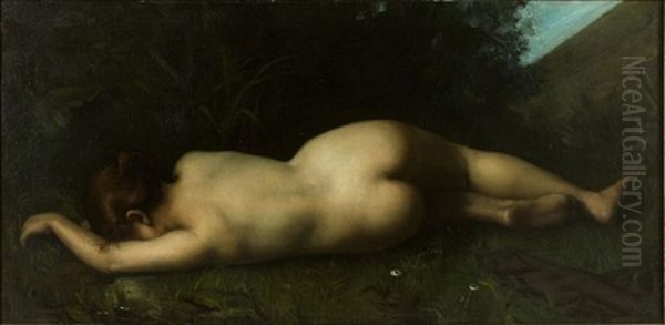 Nu Feminin De Dos Allonge Dans Un Paysage Oil Painting by Jean Jacques Henner