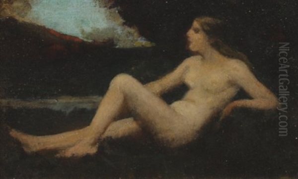 Nude Girl Reclining By A River Oil Painting by Jean Jacques Henner