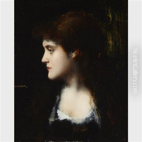 Portrait Of A Dark Haired Woman Oil Painting by Jean Jacques Henner