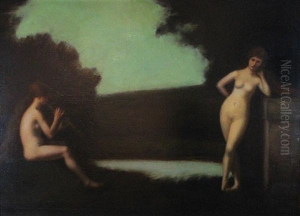 Nudes With Landscape Oil Painting by Jean Jacques Henner