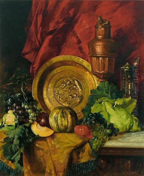 Stilleben Mit Beckenschlagerschale Oil Painting by Leopold Bara