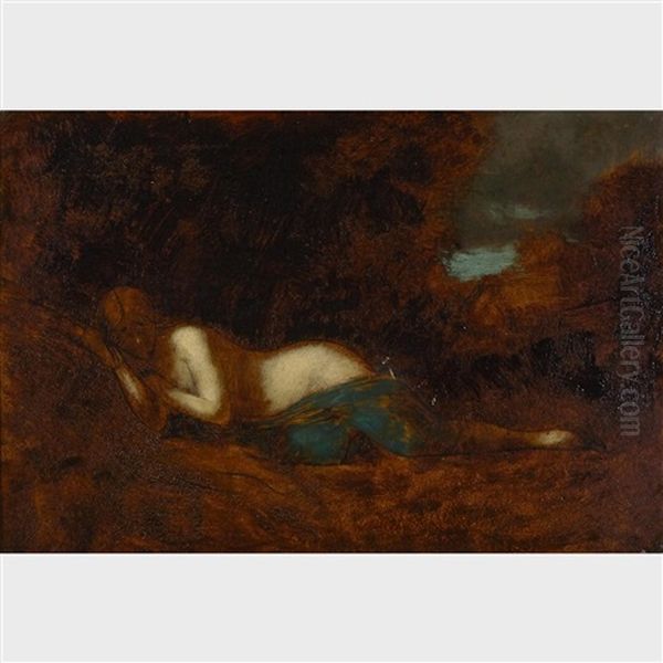 Draped Nude Sleeping In The Forest Oil Painting by Jean Jacques Henner