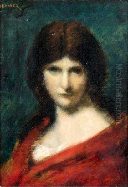 Portrait De Femme Au Chale Rouge Oil Painting by Jean Jacques Henner