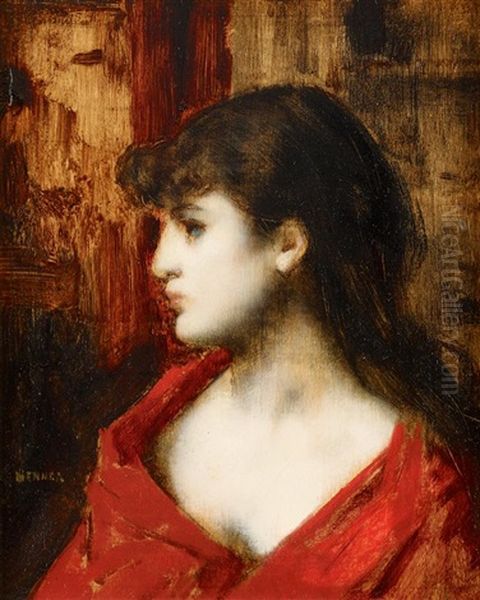 Young Woman In Profile Oil Painting by Jean Jacques Henner