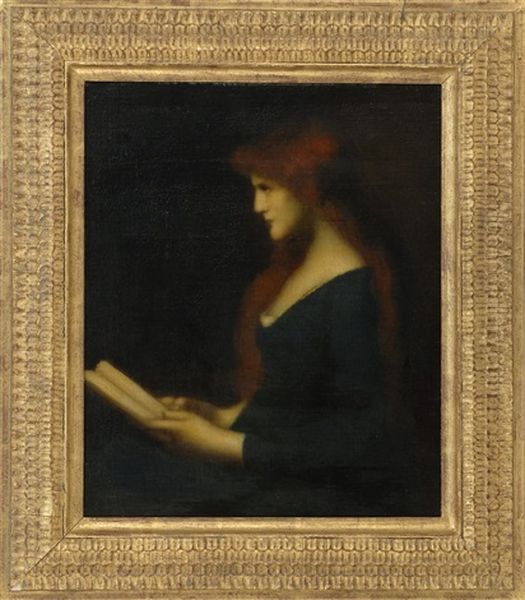 Portrait Of A Woman Reading Oil Painting by Jean Jacques Henner