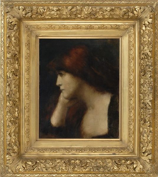 Portrait Of Girl In A Pensive Pose Oil Painting by Jean Jacques Henner